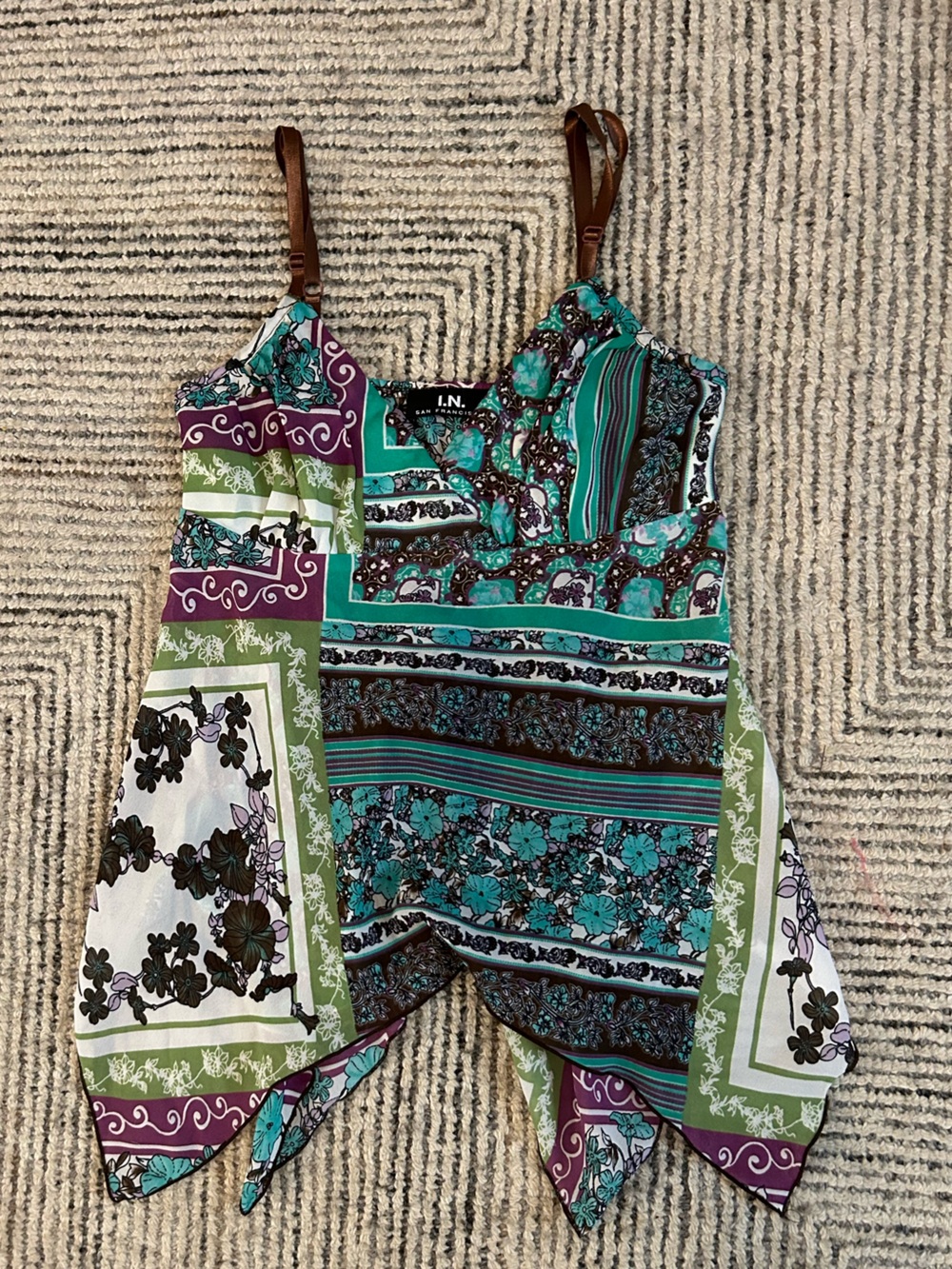 Boho Scarf Print Handkerchief Hem Tank Top Size XS Y2K Bratz Fairy